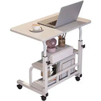 Scrivania regolabile con rotelle, singola, colore bianco/noce, 60×40 cm e 80×40 cm
