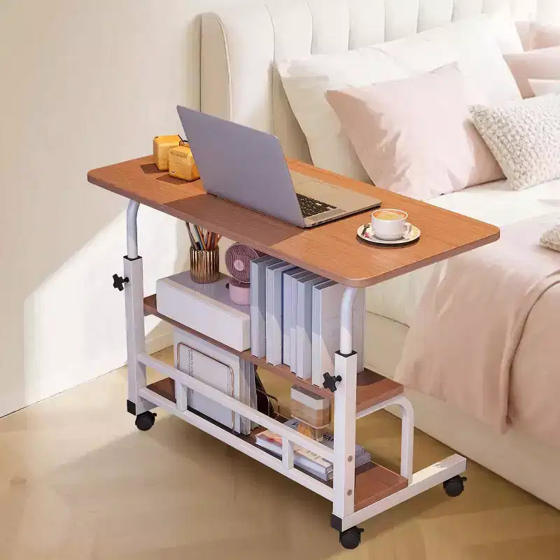 Scrivania regolabile con rotelle, singola, colore bianco/noce, 60×40 cm e 80×40 cm