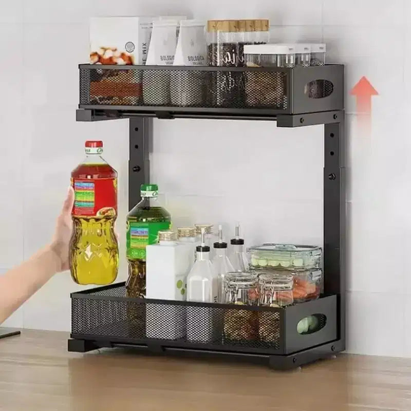 Organizzatore sottolavello in metallo a 2 ripiani nero, utilizzo per 1 persona
