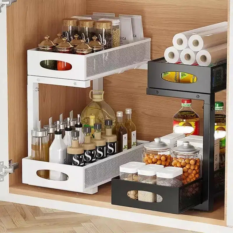 Organizzatore sottolavello in metallo a 2 ripiani nero, utilizzo per 1 persona