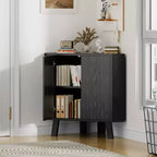 Mobiletto ad angolo 80 cm nero/marrone - 3 ripiani regolabili, autoportante, montaggio da 1 persona