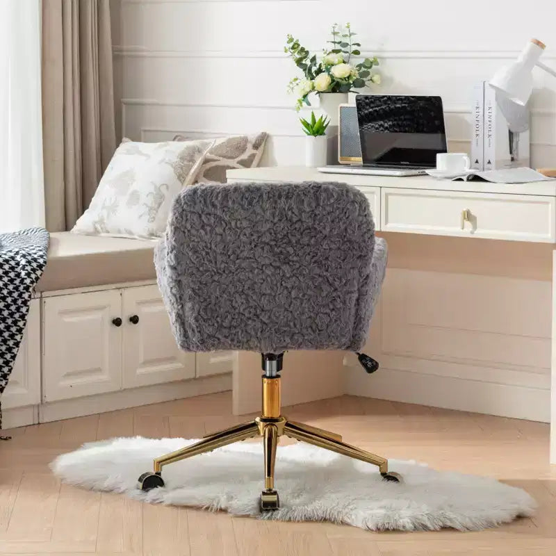 Sedia da Ufficio Girevole Reclinabile in Velluto, Altezza Regolabile, Beige/Nero/Grigio/Arancione/Rosa/Viola, 1 Posto