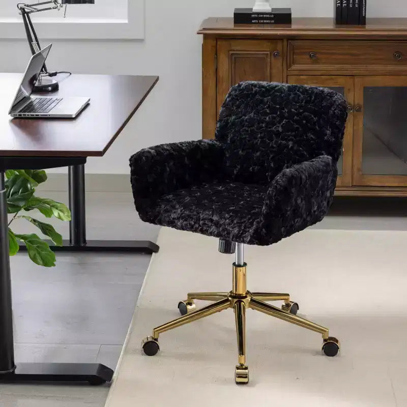 Sedia da Ufficio Girevole Reclinabile in Velluto, Altezza Regolabile, Beige/Nero/Grigio/Arancione/Rosa/Viola, 1 Posto