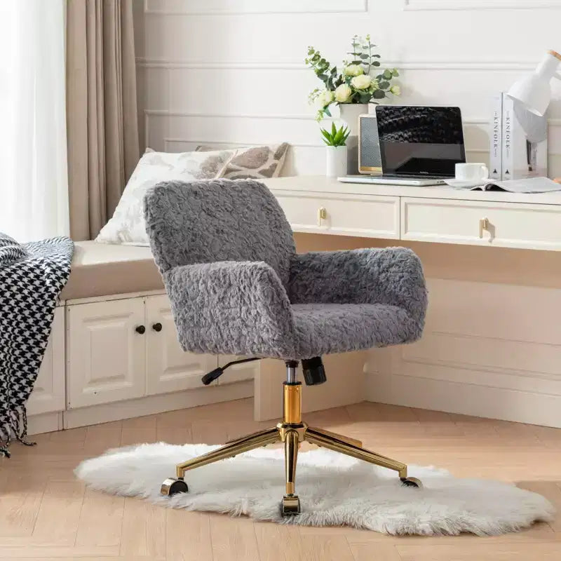 Sedia da Ufficio Girevole Reclinabile in Velluto, Altezza Regolabile, Beige/Nero/Grigio/Arancione/Rosa/Viola, 1 Posto