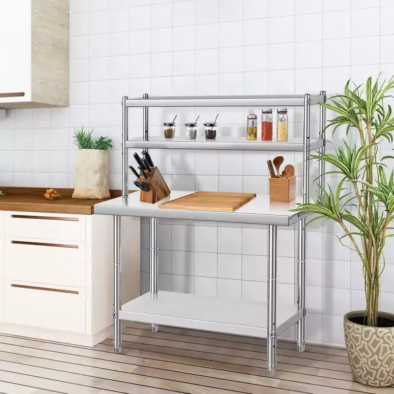 Tavolo da lavoro in acciaio inossidabile argento con ripiano superiore - Tavolo da preparazione per 1 persona (36x24 / 48x24)