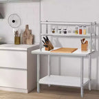Tavolo da lavoro in acciaio inossidabile argento con ripiano superiore - Tavolo da preparazione per 1 persona (36x24 / 48x24)