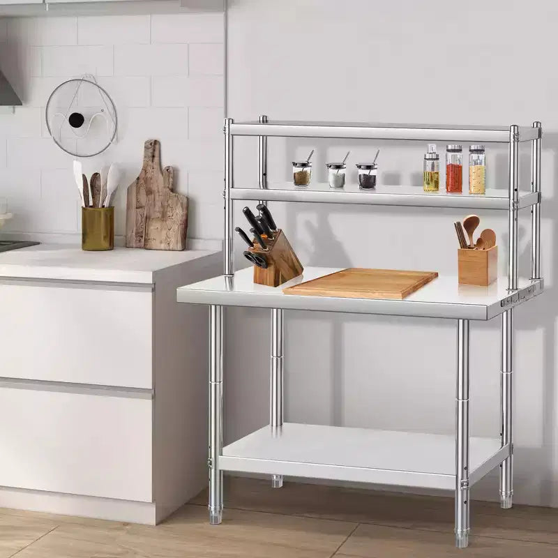 Tavolo da lavoro in acciaio inossidabile argento con ripiano superiore - Tavolo da preparazione per 1 persona (36x24 / 48x24)