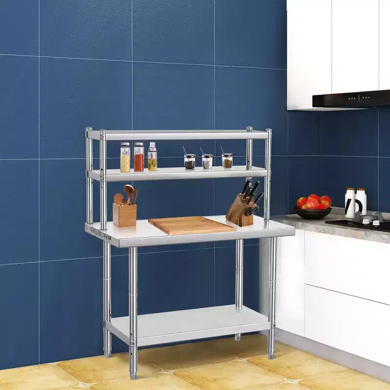 Tavolo da lavoro in acciaio inossidabile argento con ripiano superiore - Tavolo da preparazione per 1 persona (36x24 / 48x24)