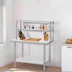 Tavolo da lavoro in acciaio inossidabile argento con ripiano superiore - Tavolo da preparazione per 1 persona (36x24 / 48x24)