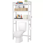 Scaffale da bagno sopra il WC a 3 ripiani in bambù naturale con 3 ganci, montaggio da 1 persona