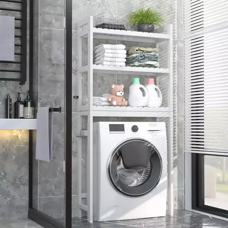 Scaffale da bagno sopra il WC a 3 ripiani in bambù naturale con 3 ganci, montaggio da 1 persona
