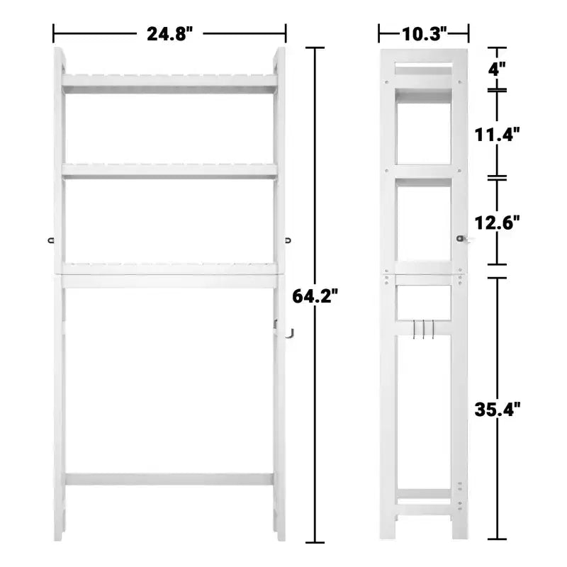 Scaffale da bagno sopra il WC a 3 ripiani in bambù naturale con 3 ganci, montaggio da 1 persona
