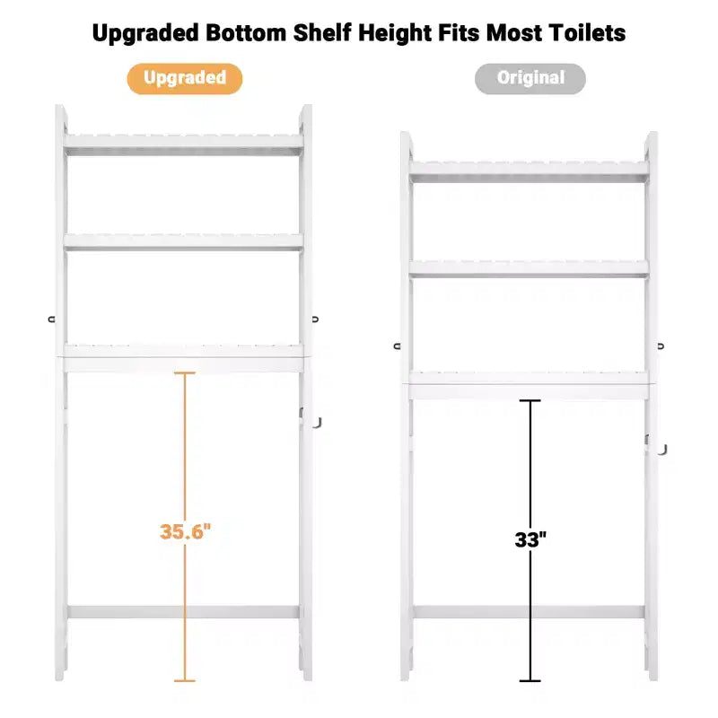 Scaffale da bagno sopra il WC a 3 ripiani in bambù naturale con 3 ganci, montaggio da 1 persona