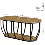 Tavolino da caffè ovale a 2 ripiani in marrone rustico, 120 cm, per soggiorno/ufficio domestico