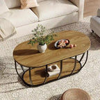 Tavolino da caffè ovale a 2 ripiani in marrone rustico, 120 cm, per soggiorno/ufficio domestico