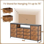 Cassettiera in tessuto marrone/bianco a 12 cassetti e porta TV, adatta per TV da 65-75", assemblaggio da 1 persona