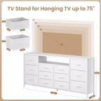 Cassettiera in tessuto marrone/bianco a 12 cassetti e porta TV, adatta per TV da 65-75", assemblaggio da 1 persona