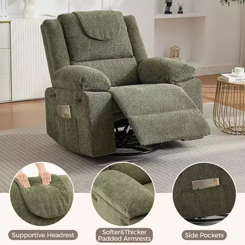 Poltrona Reclinabile a Dondolo, Posto Singolo, Blu / Grigio / Verde