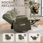 Poltrona Reclinabile a Dondolo, Posto Singolo, Blu / Grigio / Verde