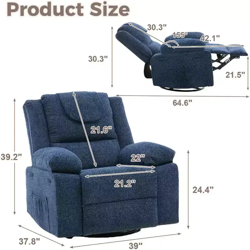 Poltrona Reclinabile a Dondolo, Posto Singolo, Blu / Grigio / Verde