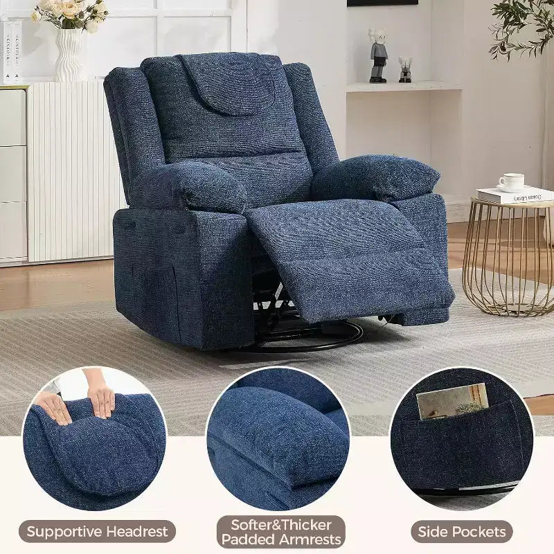 Poltrona Reclinabile a Dondolo, Posto Singolo, Blu / Grigio / Verde