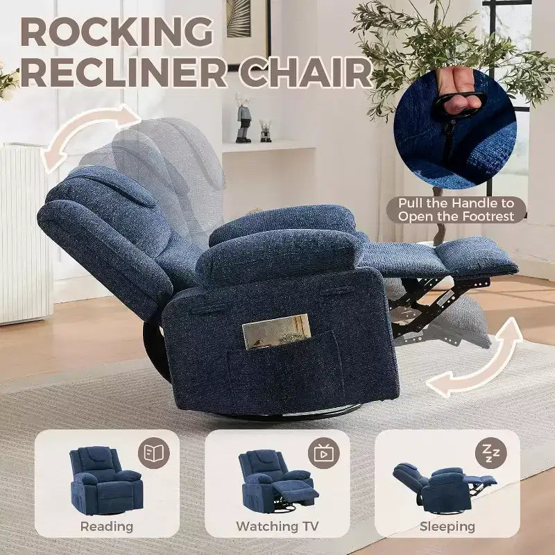 Poltrona Reclinabile a Dondolo, Posto Singolo, Blu / Grigio / Verde