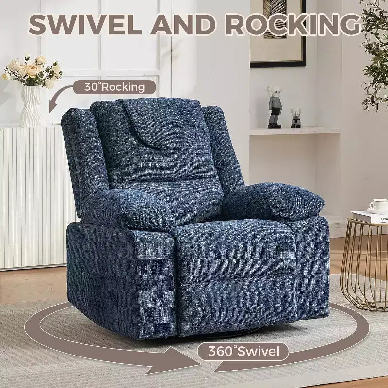 Poltrona Reclinabile a Dondolo, Posto Singolo, Blu / Grigio / Verde