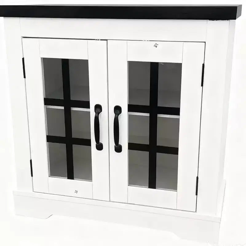 Mobile buffet nero/marrone con ante in vetro e presa di corrente integrata, a 2 ante, grande/piccolo