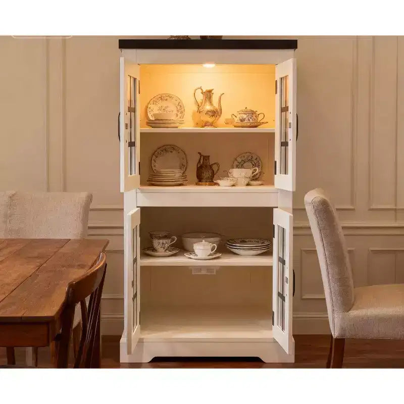 Mobile buffet nero/marrone con ante in vetro e presa di corrente integrata, a 2 ante, grande/piccolo