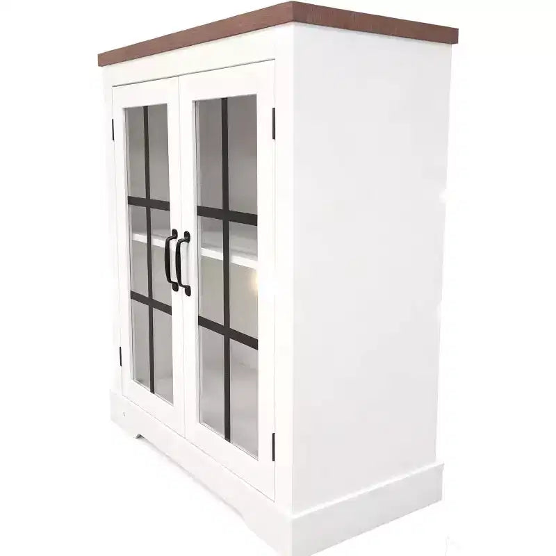 Mobile buffet nero/marrone con ante in vetro e presa di corrente integrata, a 2 ante, grande/piccolo