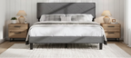 King Size Bed Frame with Upholstered Headboard, King Size Platform Bed Frame with Wooden Slat Support, No Box Spring Needed & Noise Free