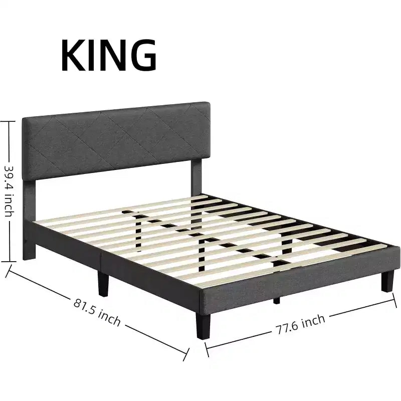 Struttura Letto King Size con Testiera Imbottita, Struttura Letto a Piattaforma King Size con Supporto a Doghe in Legno, Nessuna Rete a Molle Necessaria e Silenziosa