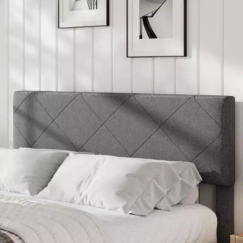 Struttura Letto King Size con Testiera Imbottita, Struttura Letto a Piattaforma King Size con Supporto a Doghe in Legno, Nessuna Rete a Molle Necessaria e Silenziosa