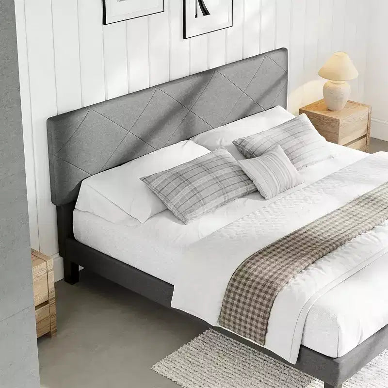Struttura Letto King Size con Testiera Imbottita, Struttura Letto a Piattaforma King Size con Supporto a Doghe in Legno, Nessuna Rete a Molle Necessaria e Silenziosa