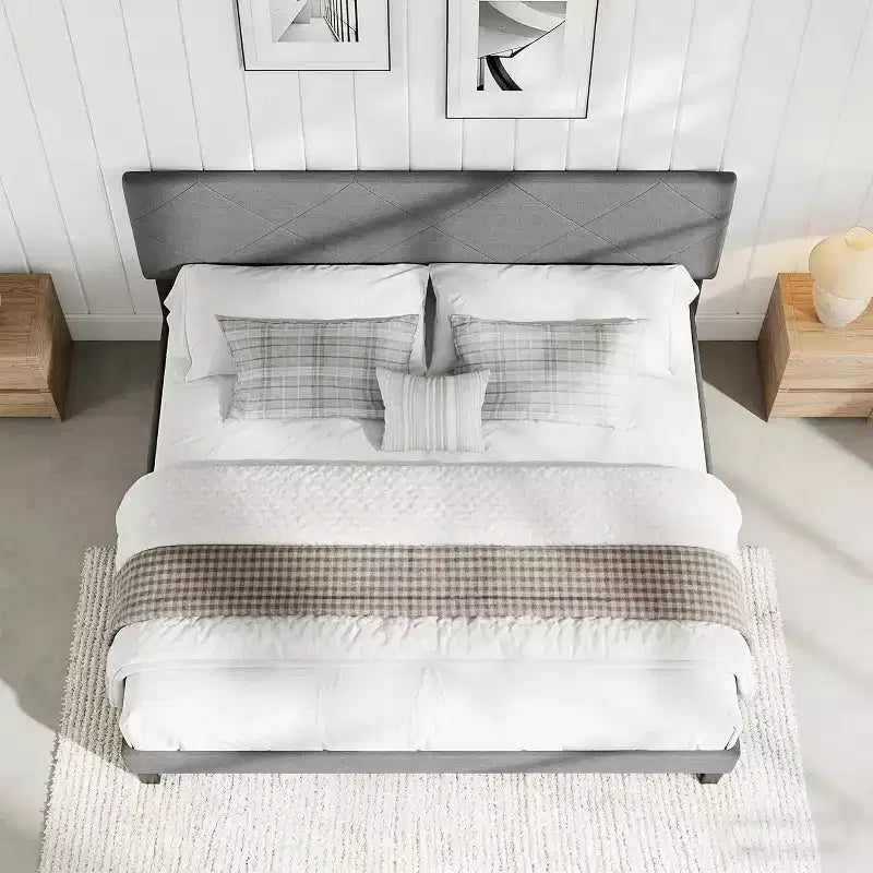 Struttura Letto King Size con Testiera Imbottita, Struttura Letto a Piattaforma King Size con Supporto a Doghe in Legno, Nessuna Rete a Molle Necessaria e Silenziosa