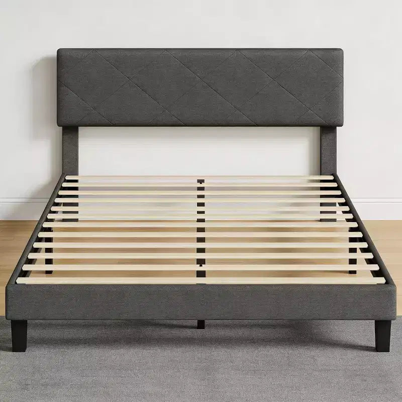Struttura Letto King Size con Testiera Imbottita, Struttura Letto a Piattaforma King Size con Supporto a Doghe in Legno, Nessuna Rete a Molle Necessaria e Silenziosa