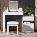 Okak 3-IN-1 Makeup Vanity with Flip-Top Mirror, Makeup Desk with Adjustable Length and Ample Drawers, Dressing Table for Home, White