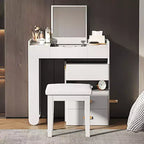 Toeletta da trucco bianca 3-in-1 con specchio ribaltabile e sgabello, 1 persona