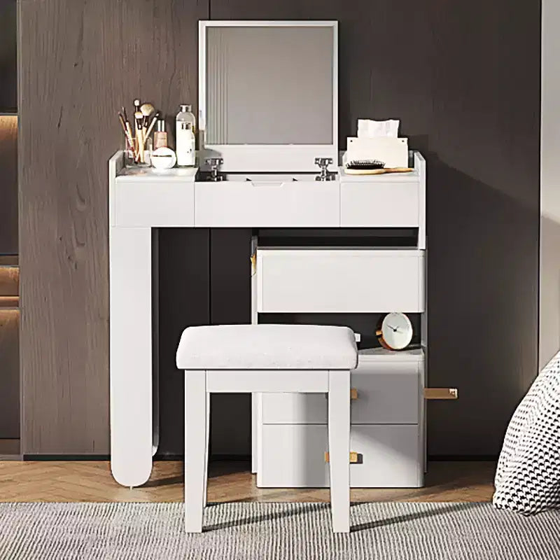 Toeletta da trucco bianca 3-in-1 con specchio ribaltabile e sgabello, 1 persona