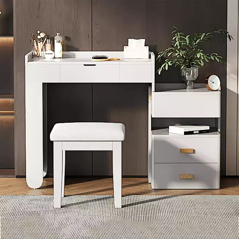 Toeletta da trucco bianca 3-in-1 con specchio ribaltabile e sgabello, 1 persona