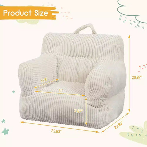 Poltrona a sacco beige per bambini a forma di orsetto con fragola, 1 posto