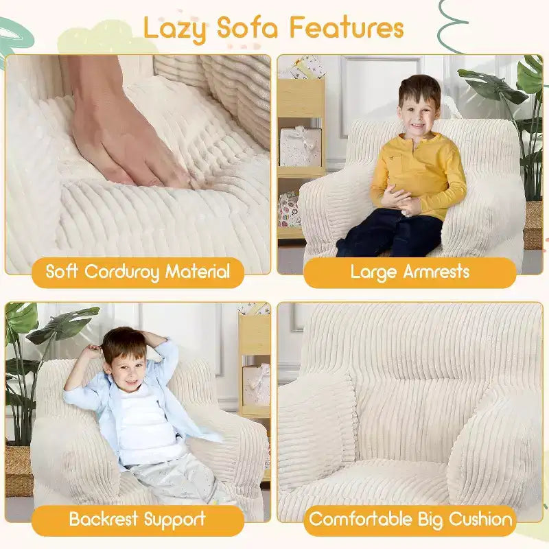 Poltrona a sacco beige per bambini a forma di orsetto con fragola, 1 posto