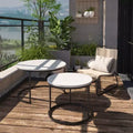 JVNOXK 27.6-inch Round Nesting Coffee Table Set (2-Piece), Wooden Marble-Effect Tabletop with Sturdy Metal Frame, Suitable for BedroomsWhite