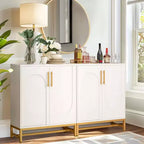 Credenza/Mobile Buffet a 4 Ante in Finto Marmo Bianco con Struttura in Metallo Dorato