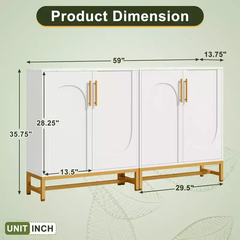 Credenza/Mobile Buffet a 4 Ante in Finto Marmo Bianco con Struttura in Metallo Dorato