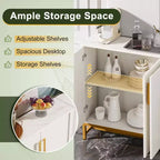 Credenza/Mobile Buffet a 4 Ante in Finto Marmo Bianco con Struttura in Metallo Dorato