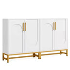Credenza/Mobile Buffet a 4 Ante in Finto Marmo Bianco con Struttura in Metallo Dorato