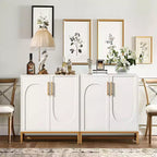 Credenza/Mobile Buffet a 4 Ante in Finto Marmo Bianco con Struttura in Metallo Dorato