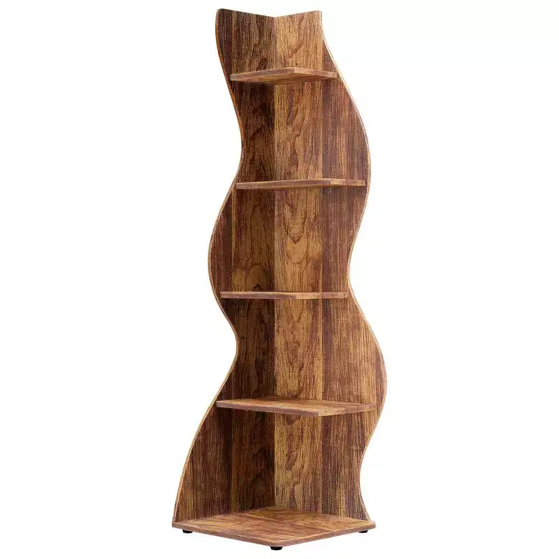 TUYOHW Wall Corner Shelf,5-Tier Floating Bookshelf for Modern Home - Space-Saving Storage & Display Unit,Brown