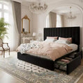 Bed Frame with 4 Storage Drawers and Velvet Upholstered Headboard